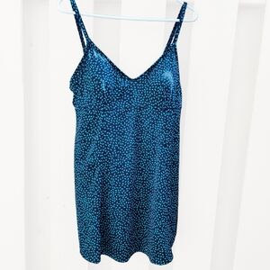Le Cove One-Piece Swimsuit Women's 18 Navy Teal Aqua Swim Dress Built-In Bra